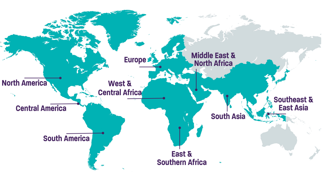 A map showing which regions LEF grantee partners work in. A plain text accessible version is available below.